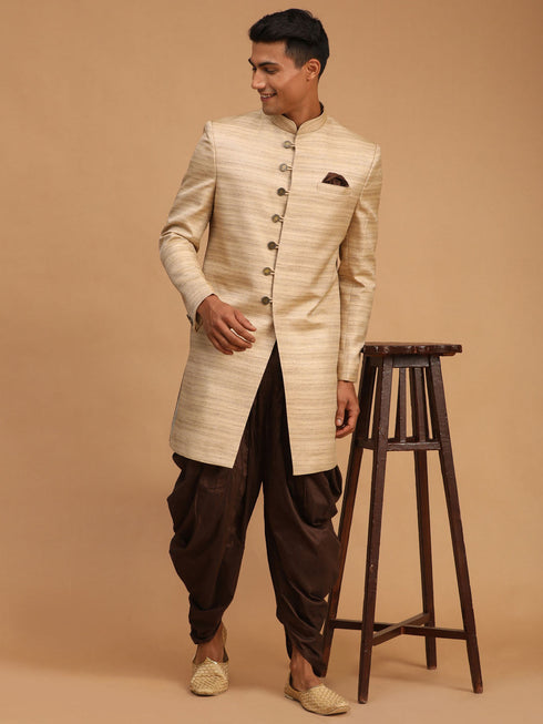Vastramay Men's Beige Sherwani Set